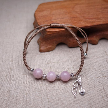 Sterling Silver CUPIDS BOW & Rose Quartz SEEKING LOVE Red Rope Bracelet